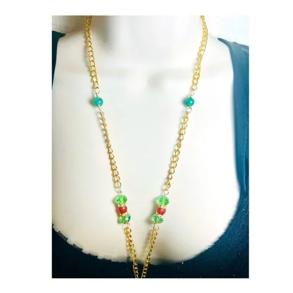 1989 Avon Country Christmas Broken China Necklace w Agate & Amber Stones Artisan - Picture 4 of 11